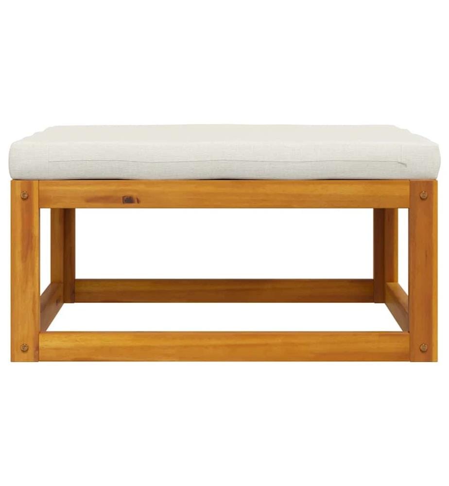 Repose-pied avec coussin blanc crème Bois d'acacia massif