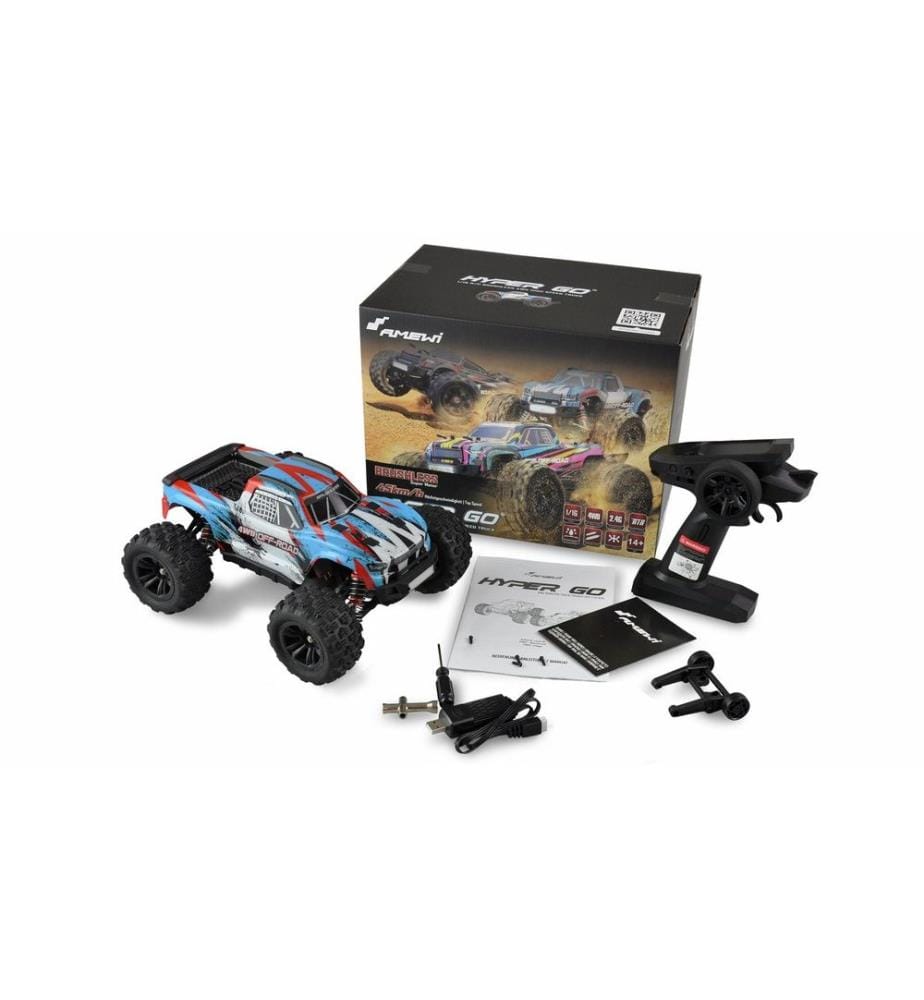 AMEWI - Monster Truck Hyper GO Brushless 4WD, bleu/blanc, 1:16, RTR