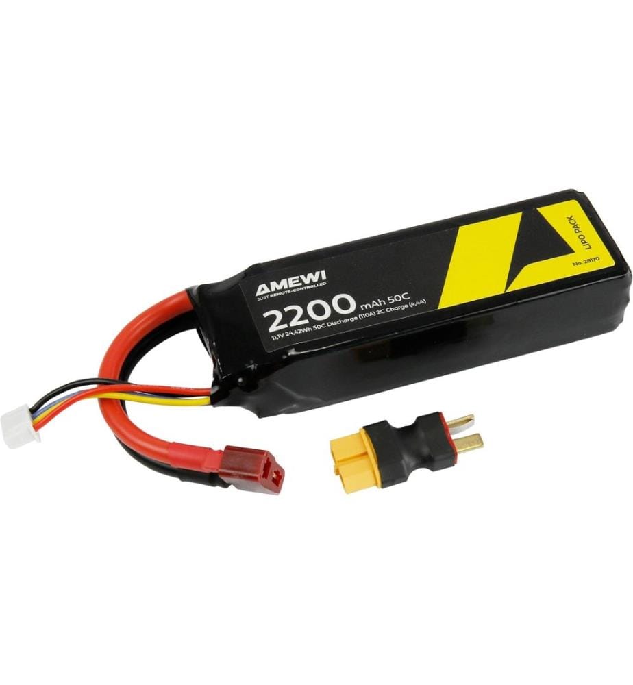 AMEWI - Batterie RC LiPo 3S 11.1 V 2200 mAh 50C Adaptateur T-Plug inclus