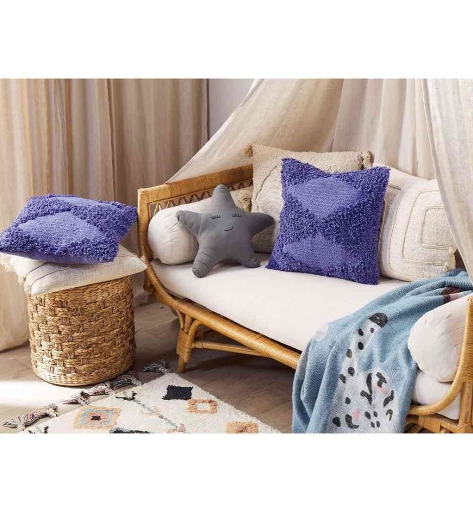 Dekokissen Purpur Baumwolle 45 x 45 cm Bezug mit Füllung Reissverschluss Strukturiert Geometrisches Muster Boho Wohnzimmer Schlafzimmer Deko