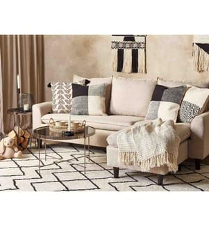 Coussins Décoratifs Noir et Beige en Coton 45 x 45 cm Fabriqué à la Main Accessoire Maison Intérieur Très Doux à Carreaux Lot de 2