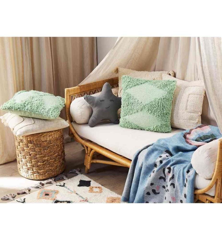 Coussin Décoratif en Coton Vert Clair 45 x 45 cm Motif Géométrique Accessoires de Décoration Boho