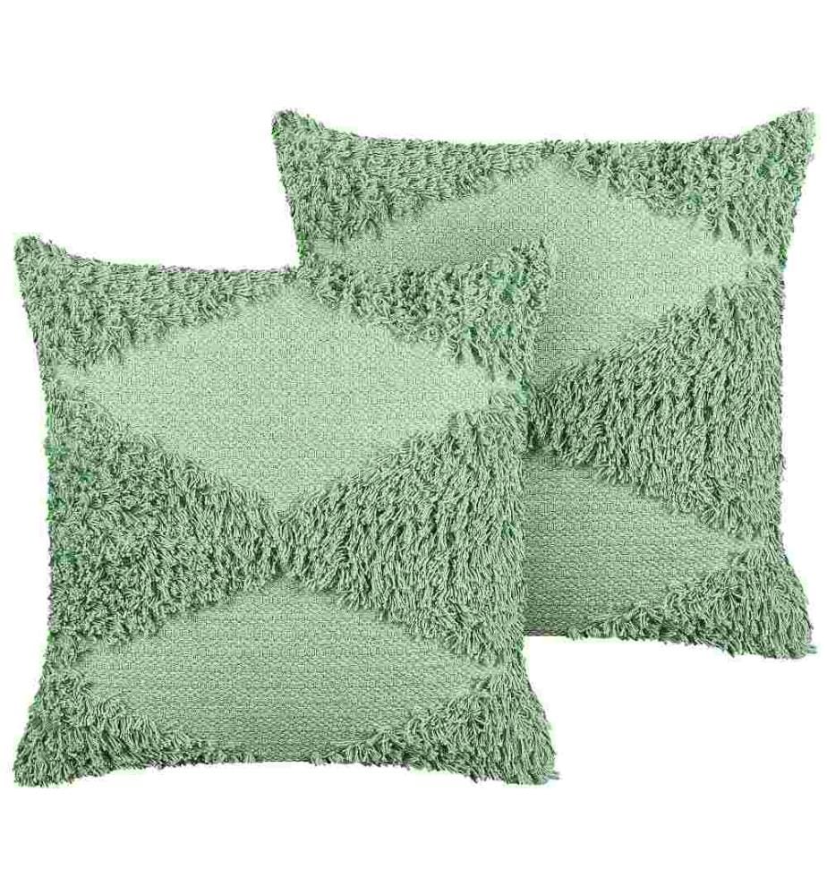 Set 2 Coussins Décoratifs en Coton Vert Clair 45 x 45 cm Motif Géométrique Accessoires de Décoration Boho
