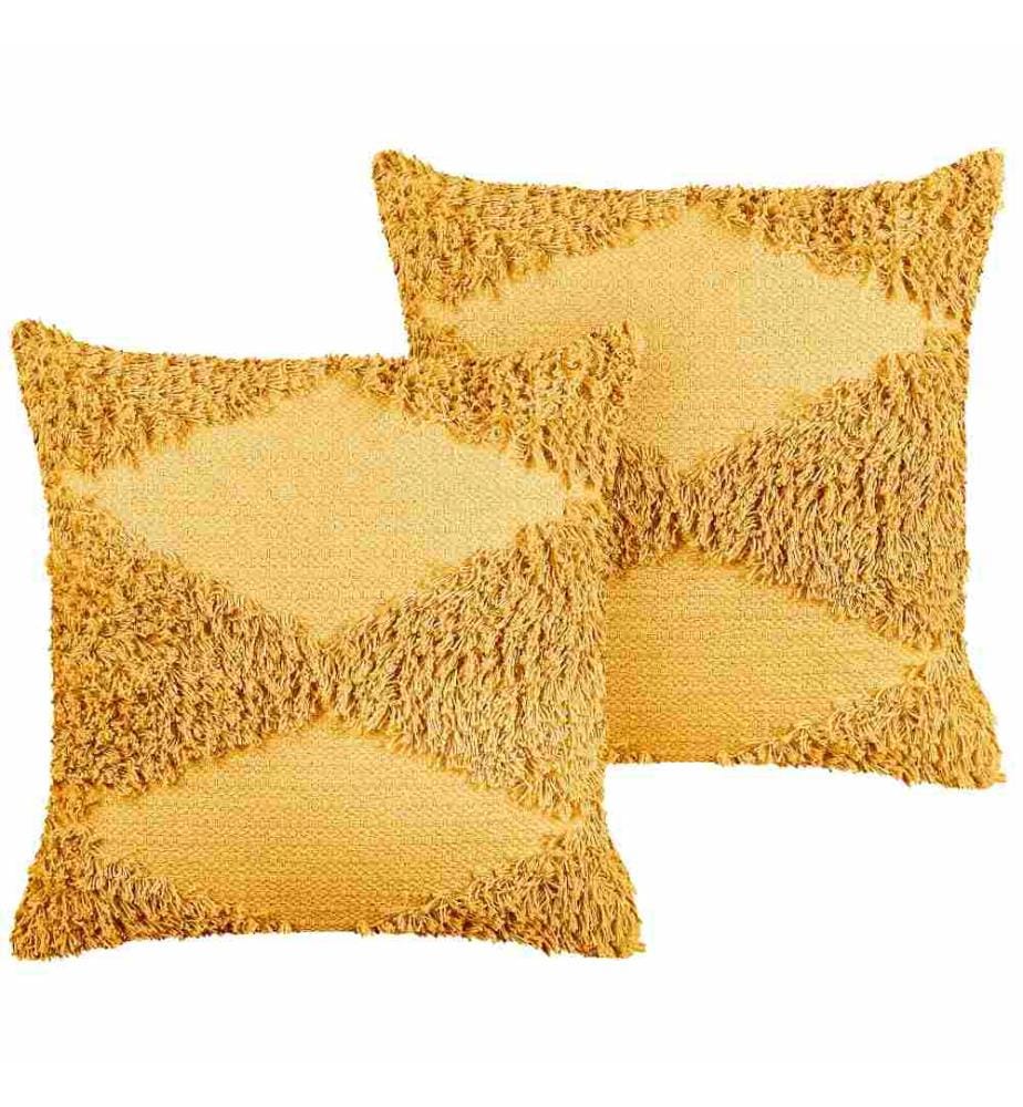 Set 2 Coussins Décoratifs en Coton Jaune 45 x 45 cm Motif Géométrique Accessoires de Décoration Boho