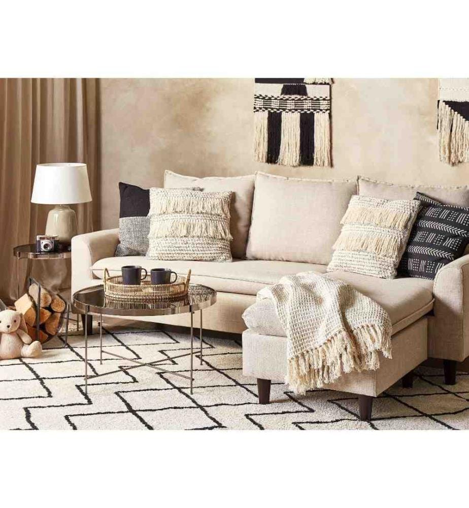 Set 2 Coussins Décoratifs en Coton Beige 45 x 45 cm Pompons Décoratifs Accessoire Salon Chambre à Coucher Boho