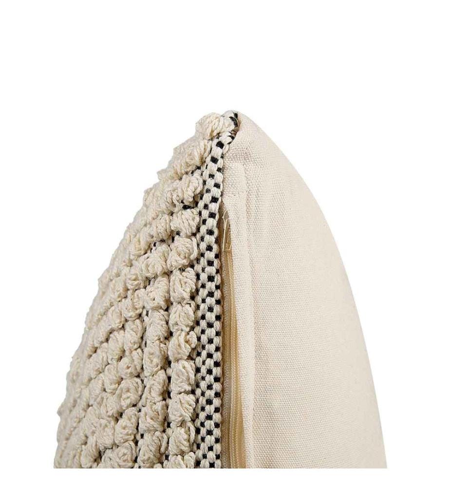 Set 2 Coussins Décoratifs en Coton Beige 45 x 45 cm Pompons Décoratifs Accessoire Salon Chambre à Coucher Boho
