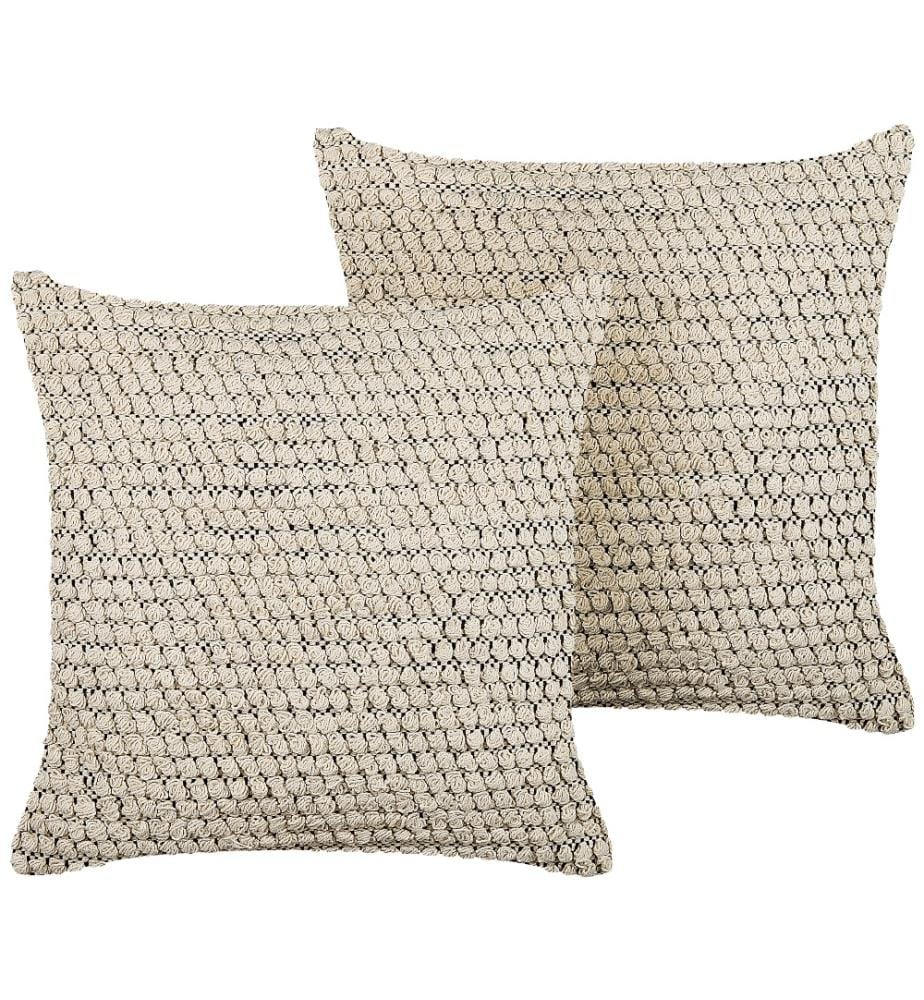 Dekokissen 2er Set Beige und Schwarz Baumwolle 45 x 45 cm Bezug mit Füllung Reissverschluss Strukturiert Geometrisches Muster Boho Wohnzimmer