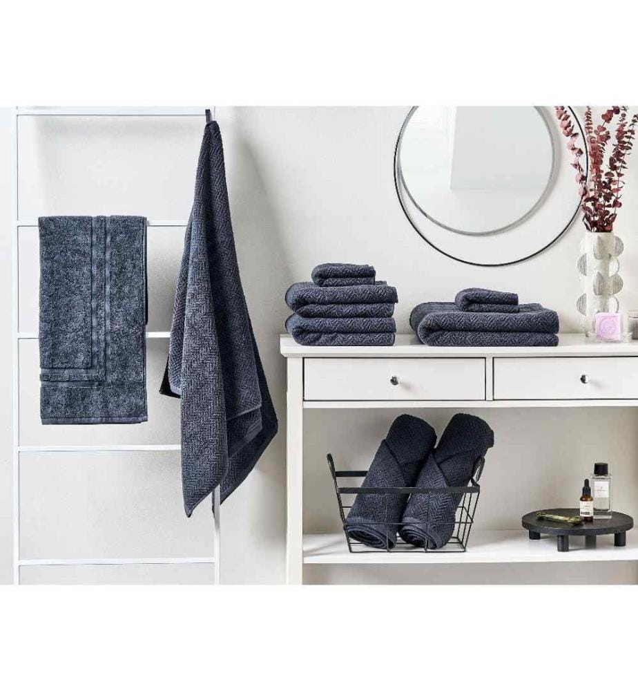 Handtuch-Set mit Badematte Dunkelblau Frottee Baumwolle 9-teilig Modern Saugfähig Schnelltrocknend Ringgesponnen für Badezimmer