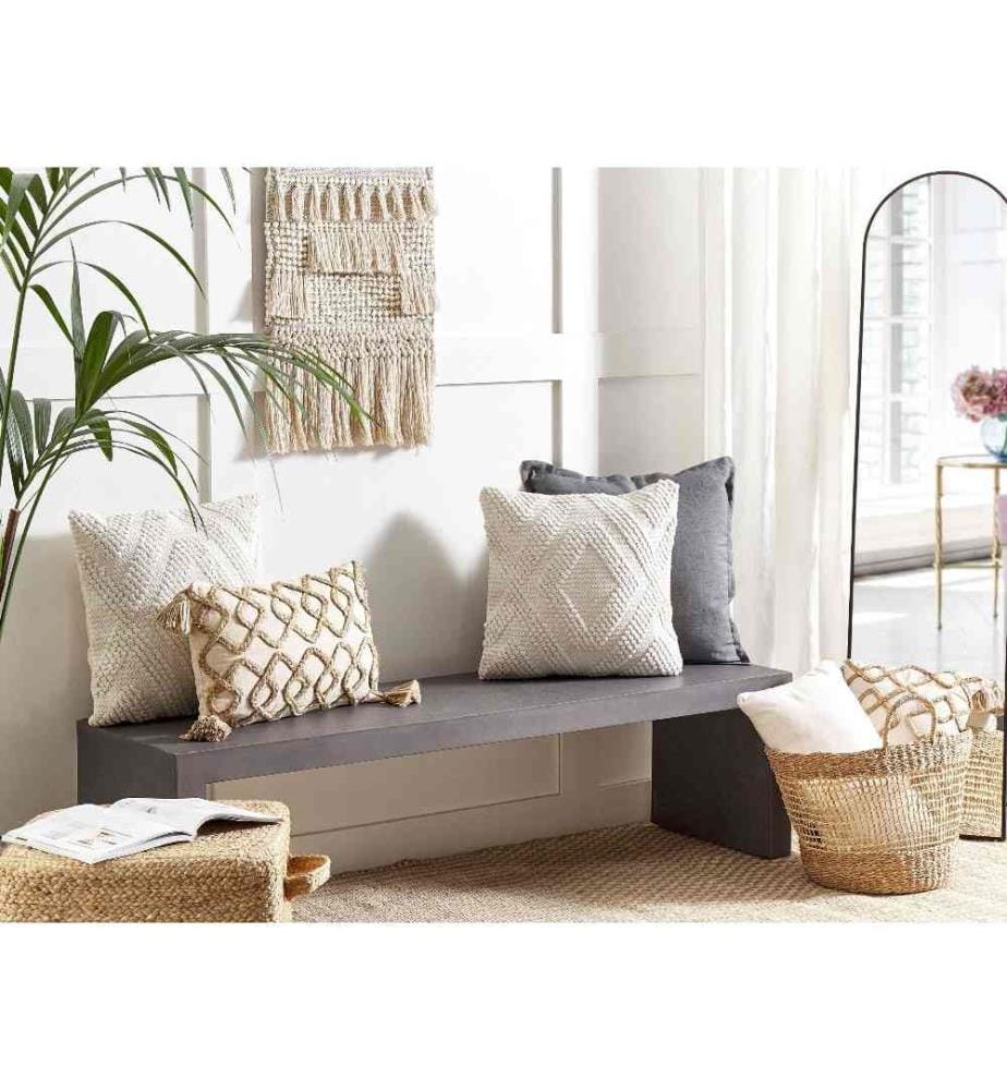 Dekokissen 2er Set Weiss Baumwolle 45 x 45 cm Bezug mit Füllung Reissverschluss Strukturiert Geometrisches Muster Boho Modern Wohnzimmer Deko