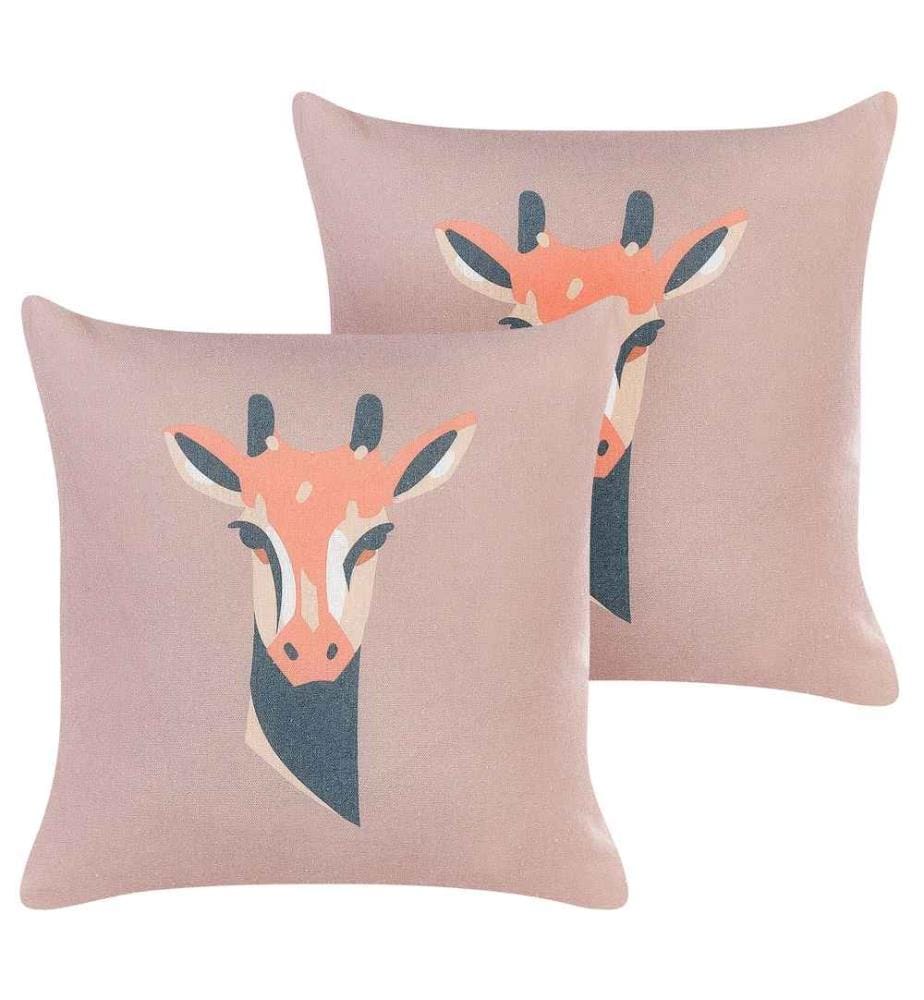 Zierkissen Taupe Stoff 45 x 45 cm Glamouröses Design mit Giraffenmotiv Bequemer abnehmbarer Bezug 2er-Set