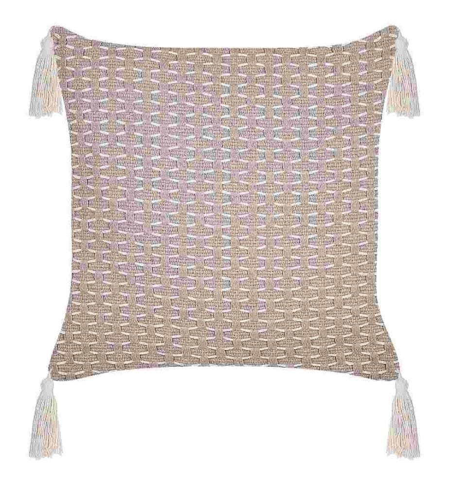 2er-Set Taupe Polyesterkissen 42 x 42 cm Pompons und geometrisches Muster Abnehmbarer Bezug mit Füllung