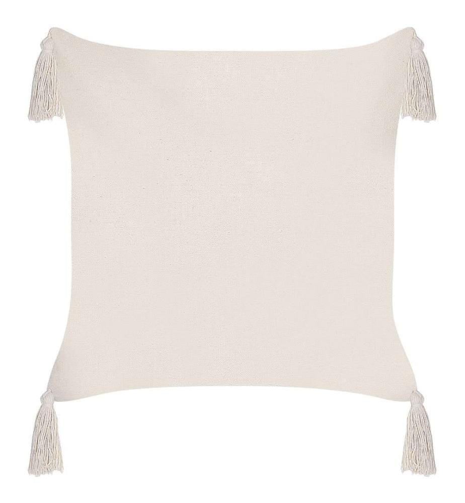 2er-Set Taupe Polyesterkissen 42 x 42 cm Pompons und geometrisches Muster Abnehmbarer Bezug mit Füllung