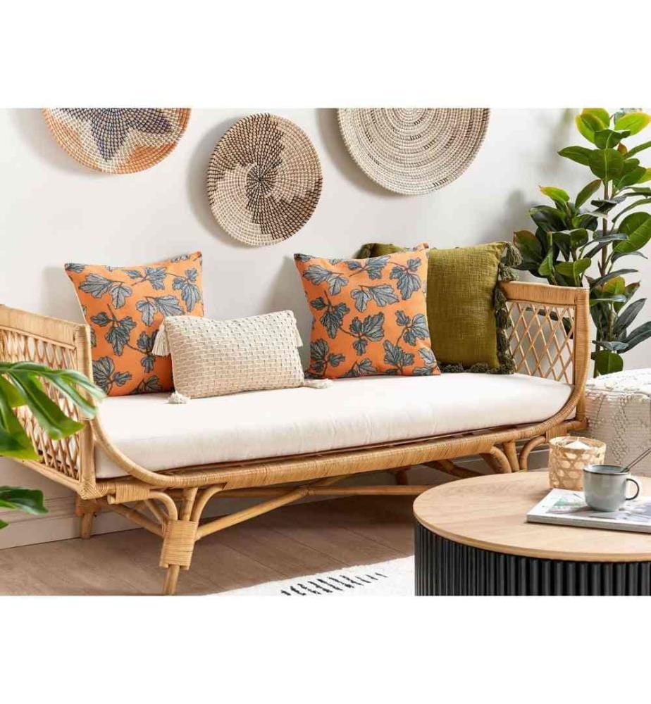 Coussins Décoratifs Orange et Noir en Coton 45 x 45 cm à Motif de Feuilles Moelleux pour Intérieur Housse Amovible Lot de 2