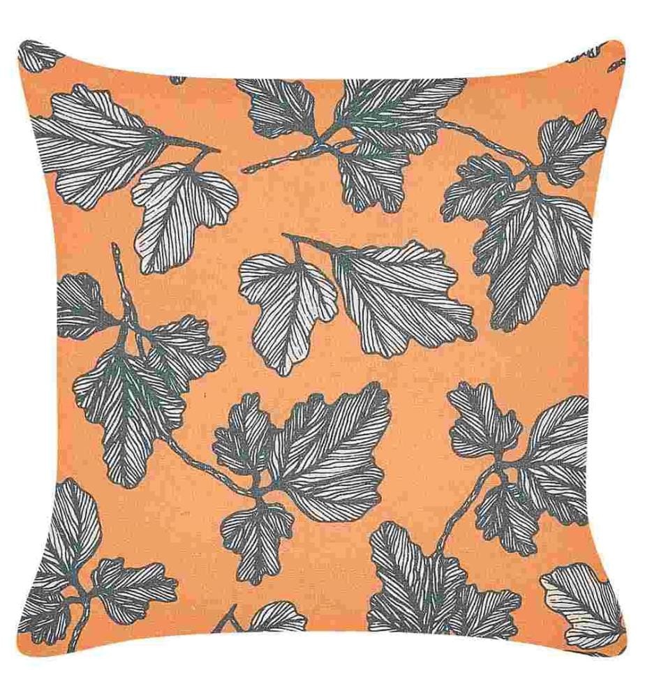 Coussins Décoratifs Orange et Noir en Coton 45 x 45 cm à Motif de Feuilles Moelleux pour Intérieur Housse Amovible Lot de 2