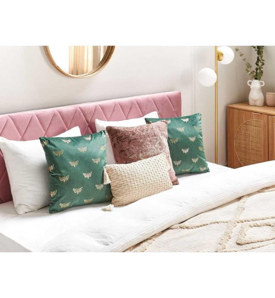 Coussins Décoratifs Vert et Argenté en Velours 45 x 45 cm à Motif de Papillons Moelleux pour Intérieur Housse Amovible Lot de 2