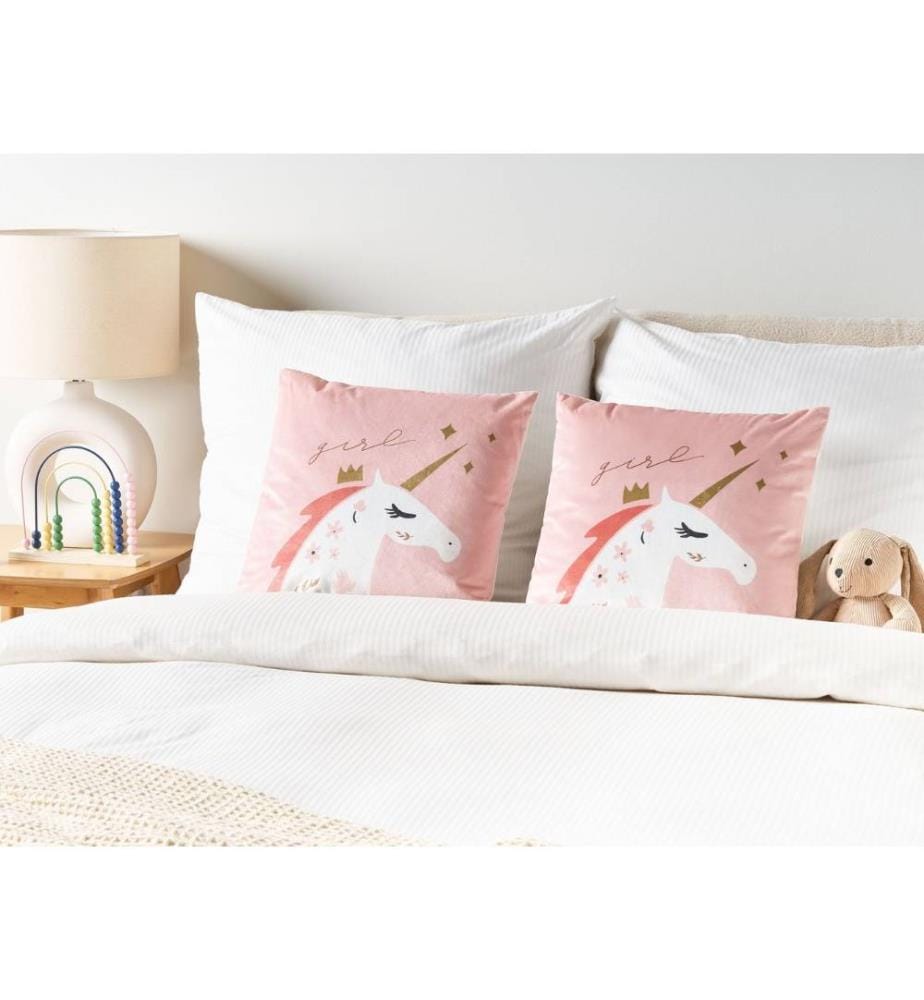 Dekokissen 2er Set in Rosa aus Samtstoff 45 x 45 cm mit Einhorn Motiv Tiermotiv Kinderkissen Kissen für Kinderzimmer