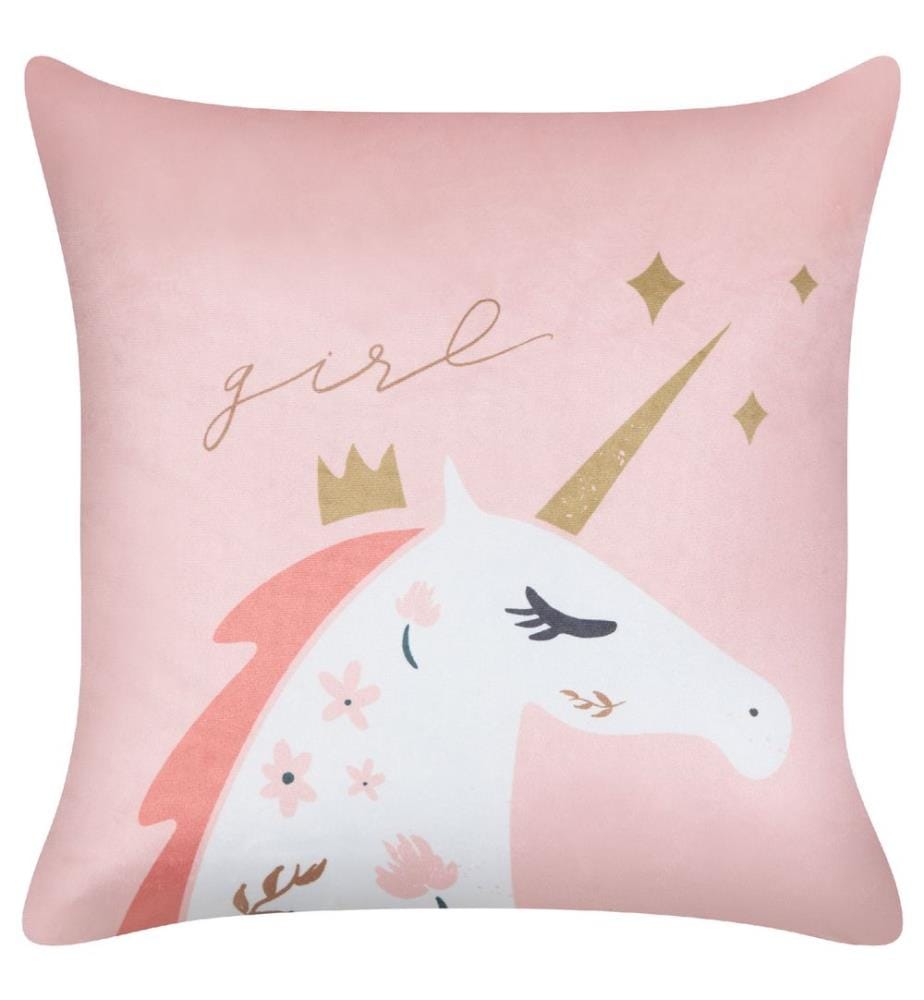 Dekokissen 2er Set in Rosa aus Samtstoff 45 x 45 cm mit Einhorn Motiv Tiermotiv Kinderkissen Kissen für Kinderzimmer
