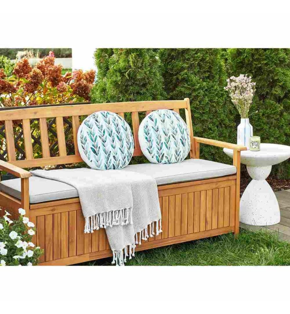 Lot de 2 coussins de jardin en polyester blanc et vert ? 40 cm Motif feuille carrée Design moderne Coussin décoratif