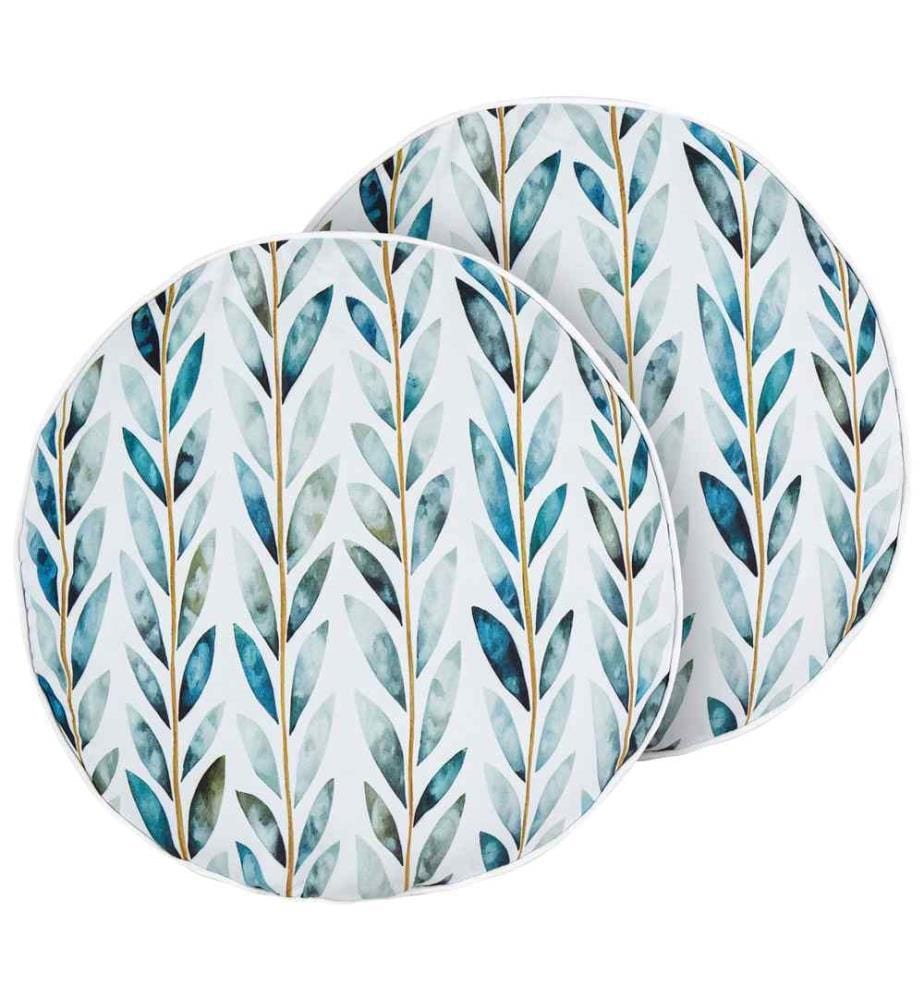 Lot de 2 coussins de jardin en polyester blanc et vert ? 40 cm Motif feuille carrée Design moderne Coussin décoratif