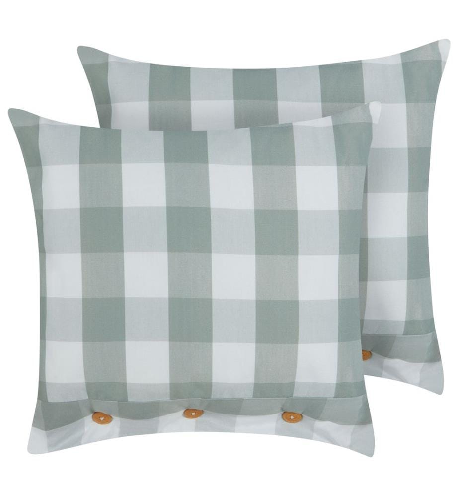 Dekokissen 2er Set Mintgrün / Weiss Karomuster 45 x 45 cm Quadratisch mit Knöpfen für Wohnzimmer Schlafzimmer Sofa Sessel Bett