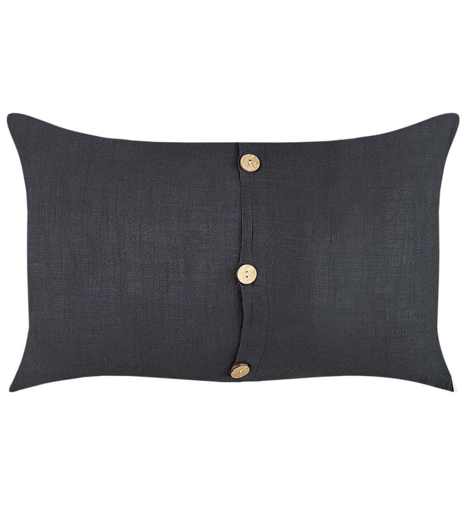 Lot de 2 coussins décoratifs noirs avec boutons en bois 30 x 50 cm Rectangulaire Housse amovible pour salon chambre canapé fauteuil lit