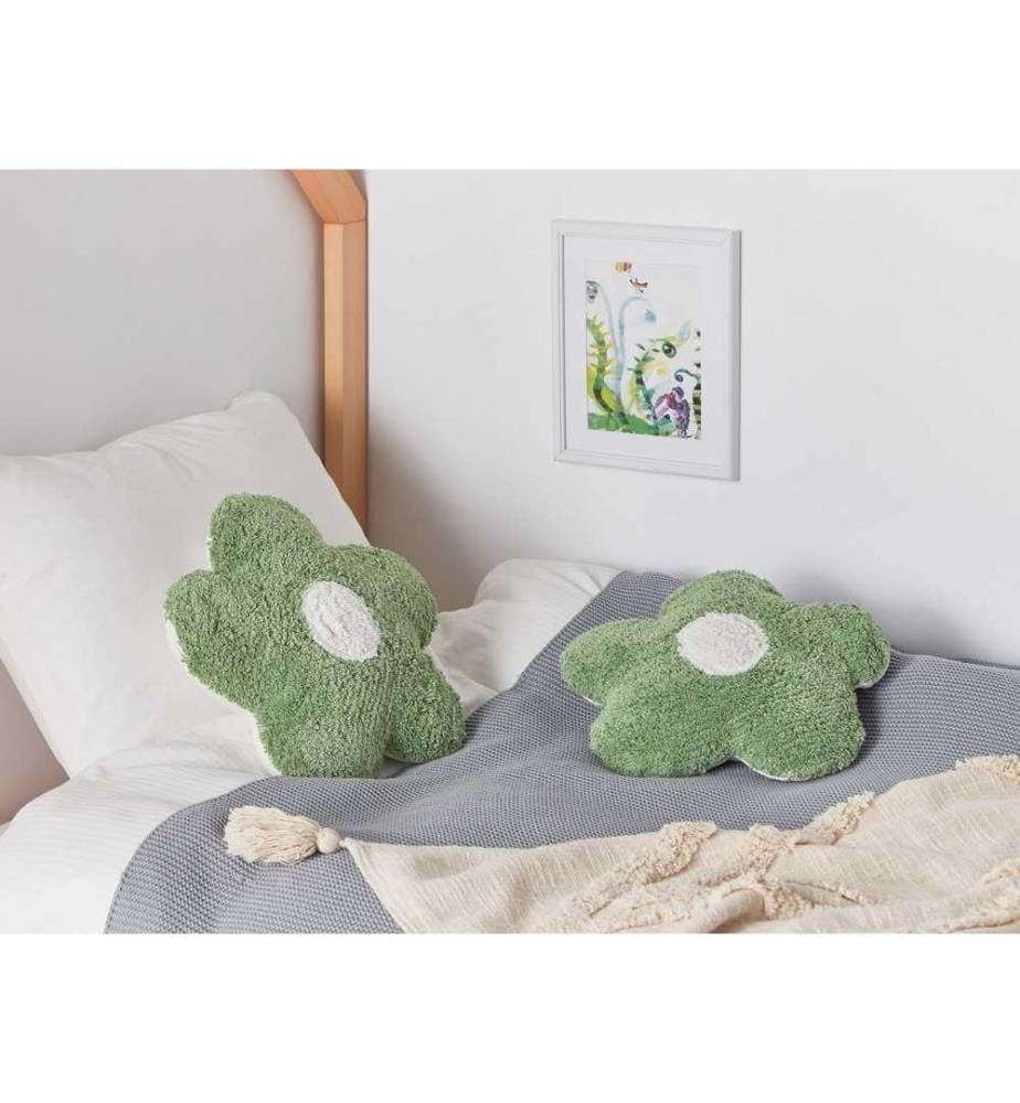 Dekokissen 2er Set aus Baumwolle Grün Blumenform 30 x 30 cm für Kinderzimmer Wohnaccessoires Dekoration für Kinder