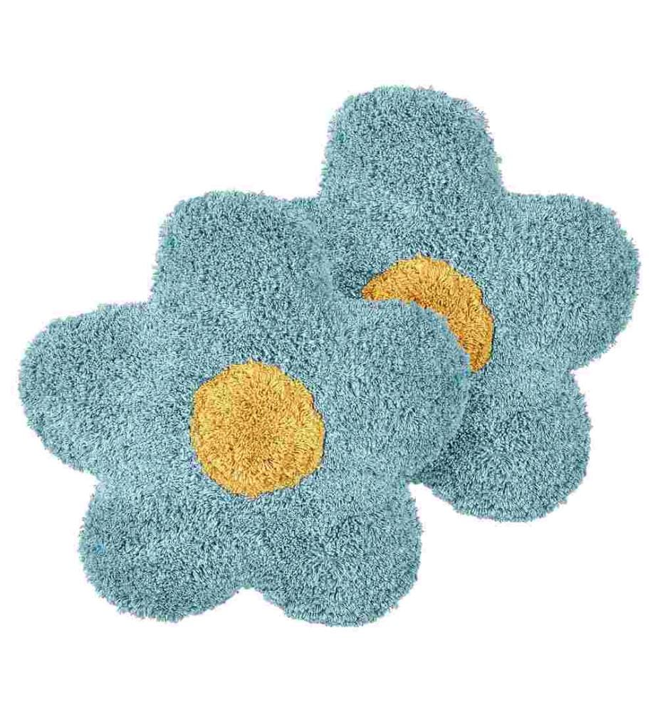 Dekokissen 2er Set aus Baumwolle Blau Blumenform 30 x 30 cm für Kinderzimmer Wohnaccessoires Dekoration für Kinder