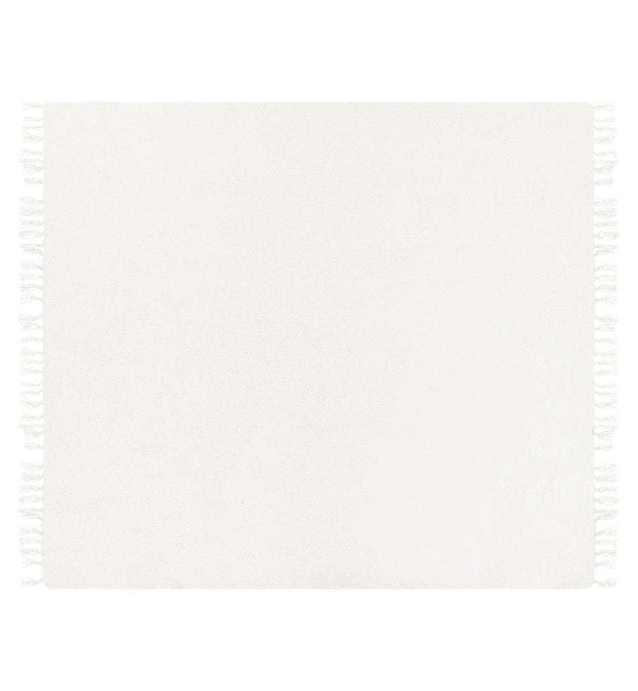 Couverture Blanc Cassé 200 x 220 cm Plaid Tissé à la Main Salon Chambre avec Franges Style Moderne