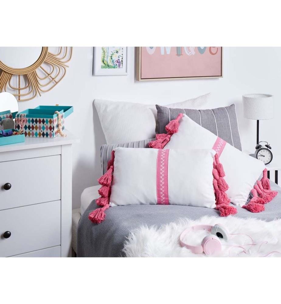 Dekokissen 2er Set Rosa u. Weiss aus Baumwolle 30 x 50 cm Rechteckig Abnehmbarer Bezug für Jugendzimmer Kinderzimmer Wohnzimmer Schlafzimmer