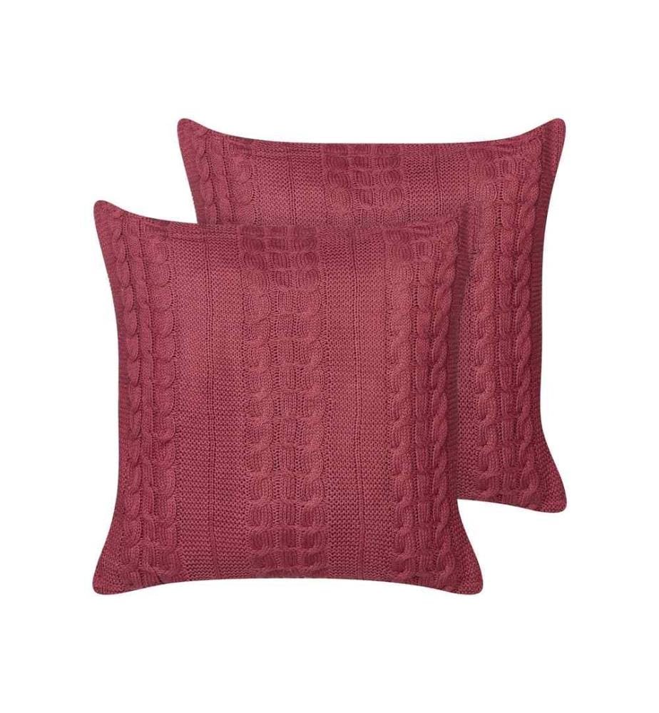 Lot de 2 coussins décoratifs en coton avec design tissé bordeaux chambre à coucher salon