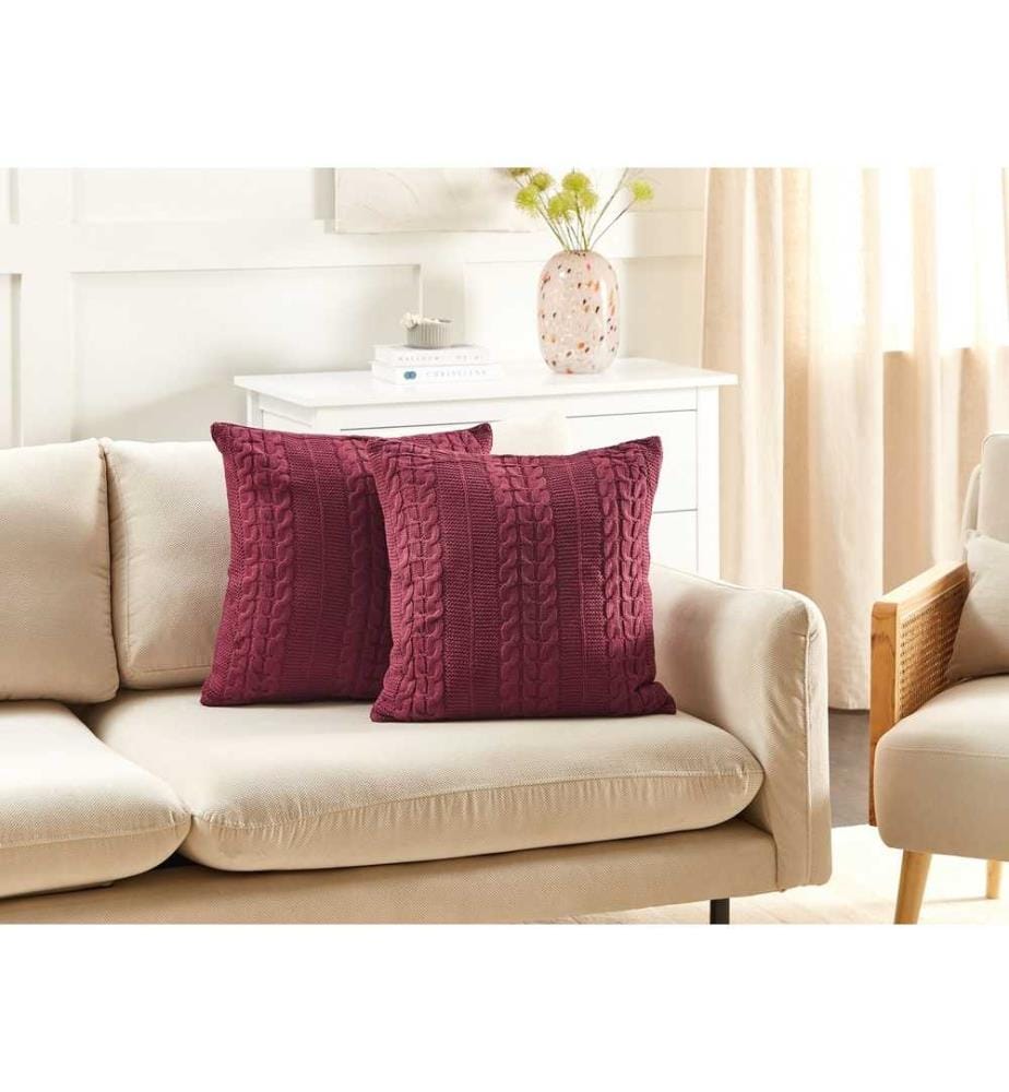 Lot de 2 coussins décoratifs en coton avec design tissé bordeaux chambre à coucher salon