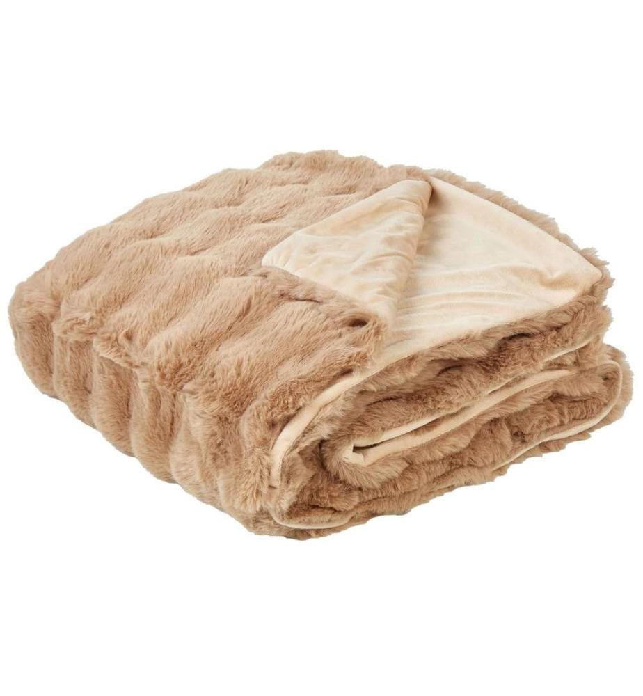Couvre-lit Gris en Fausse Fourrure Doux 150 x 200 cm Couverture Jeté de Lit Plaid de Chambre Literie