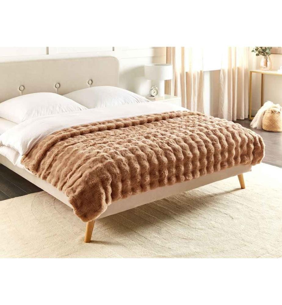 Couvre-lit Gris en Fausse Fourrure Doux 150 x 200 cm Couverture Jeté de Lit Plaid de Chambre Literie