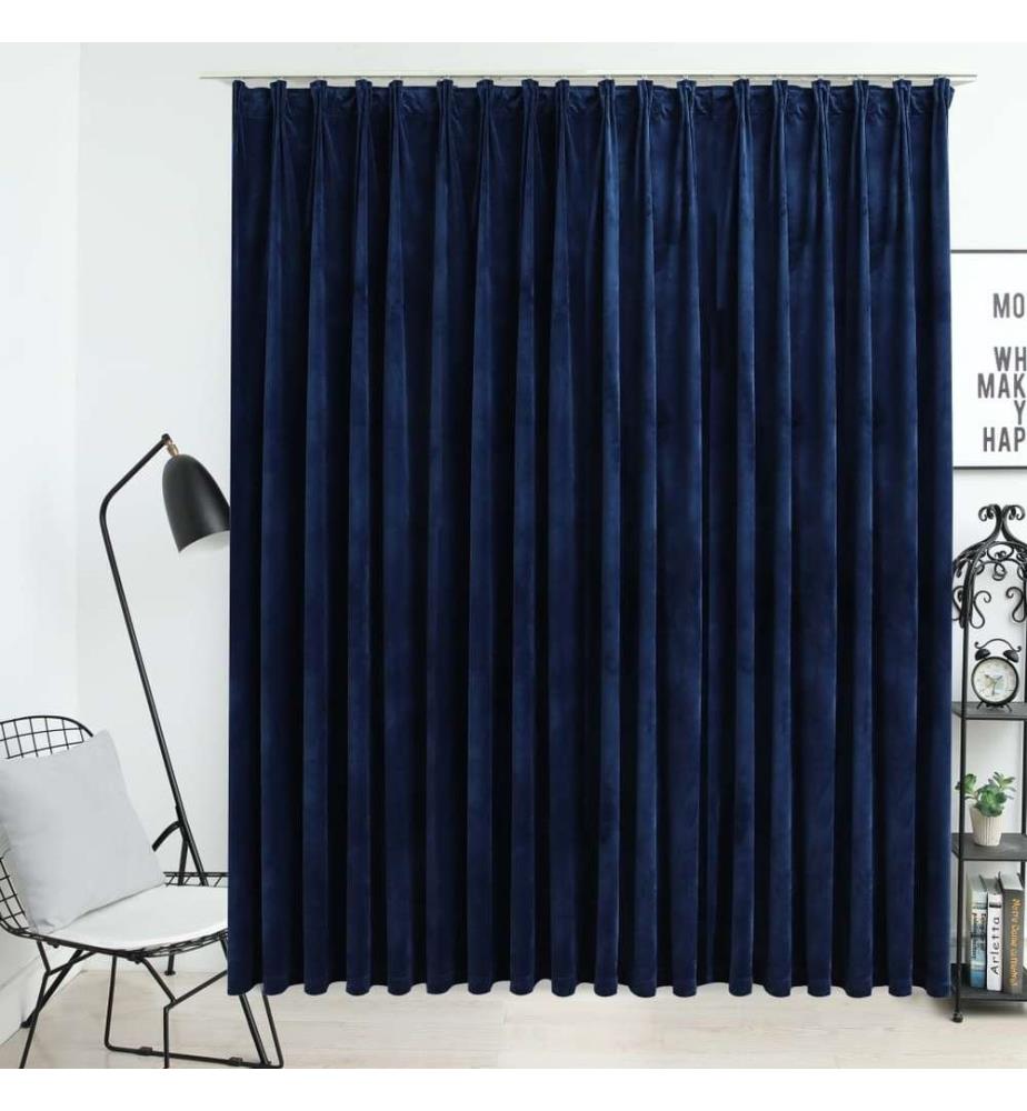 Verdunkelungsvorhang mit Haken Samt Dunkelblau 290 x 245 cm