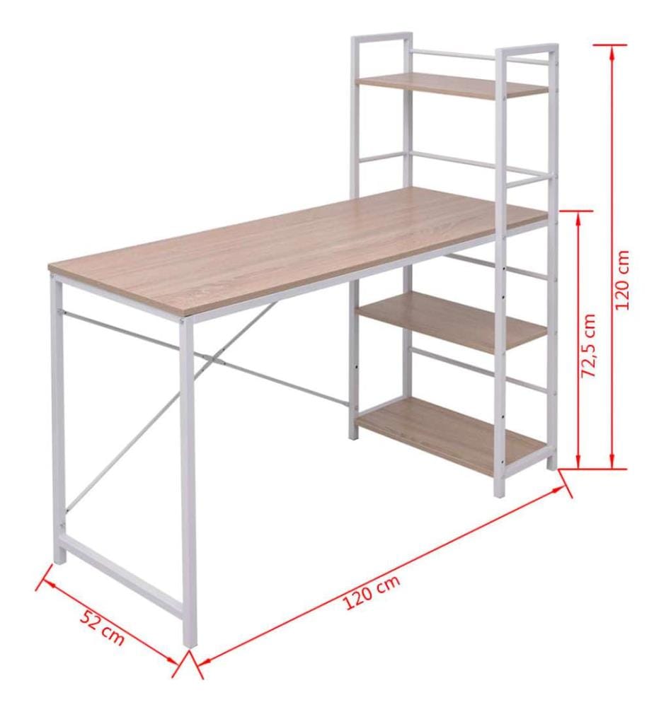 Bureau avec bibliothèque à 4 niveaux chêne
