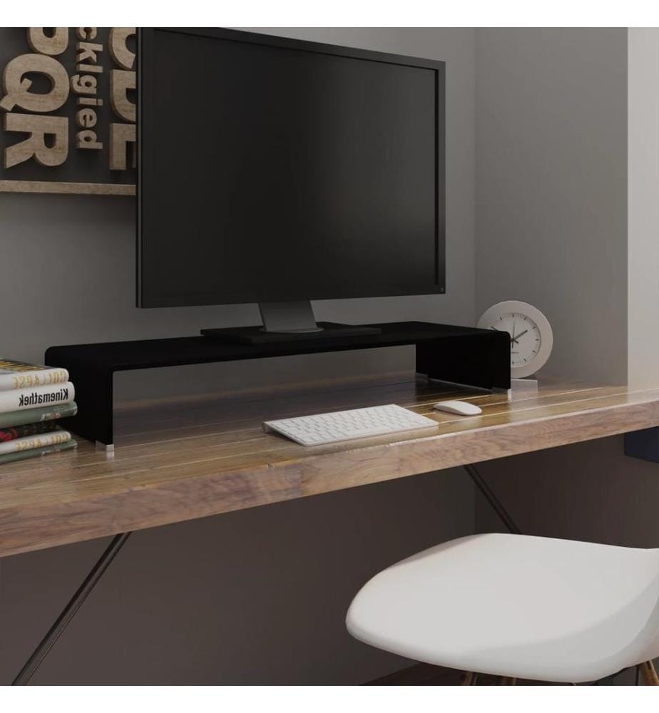 TV-Tisch/Bildschirmerhöhung Glas Schwarz 90x30x13 cm