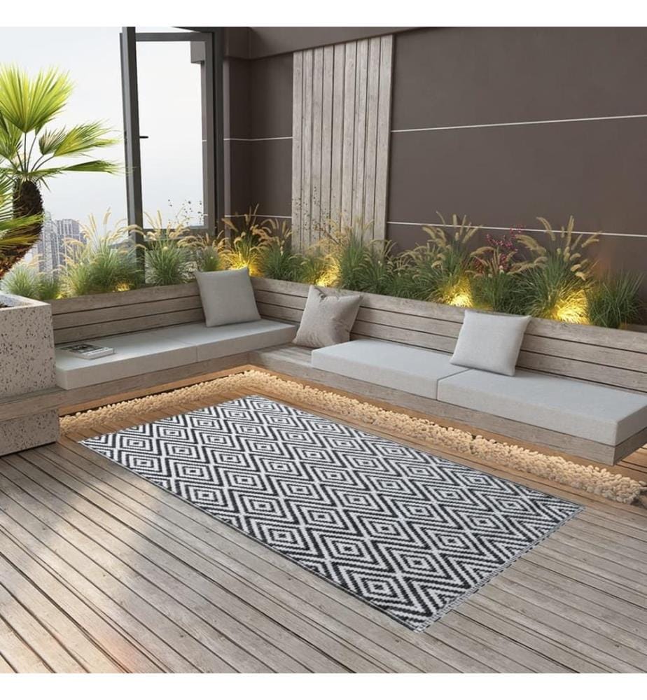 Outdoor-Teppich ARAKIL Weiss und Schwarz 160x230 cm PP