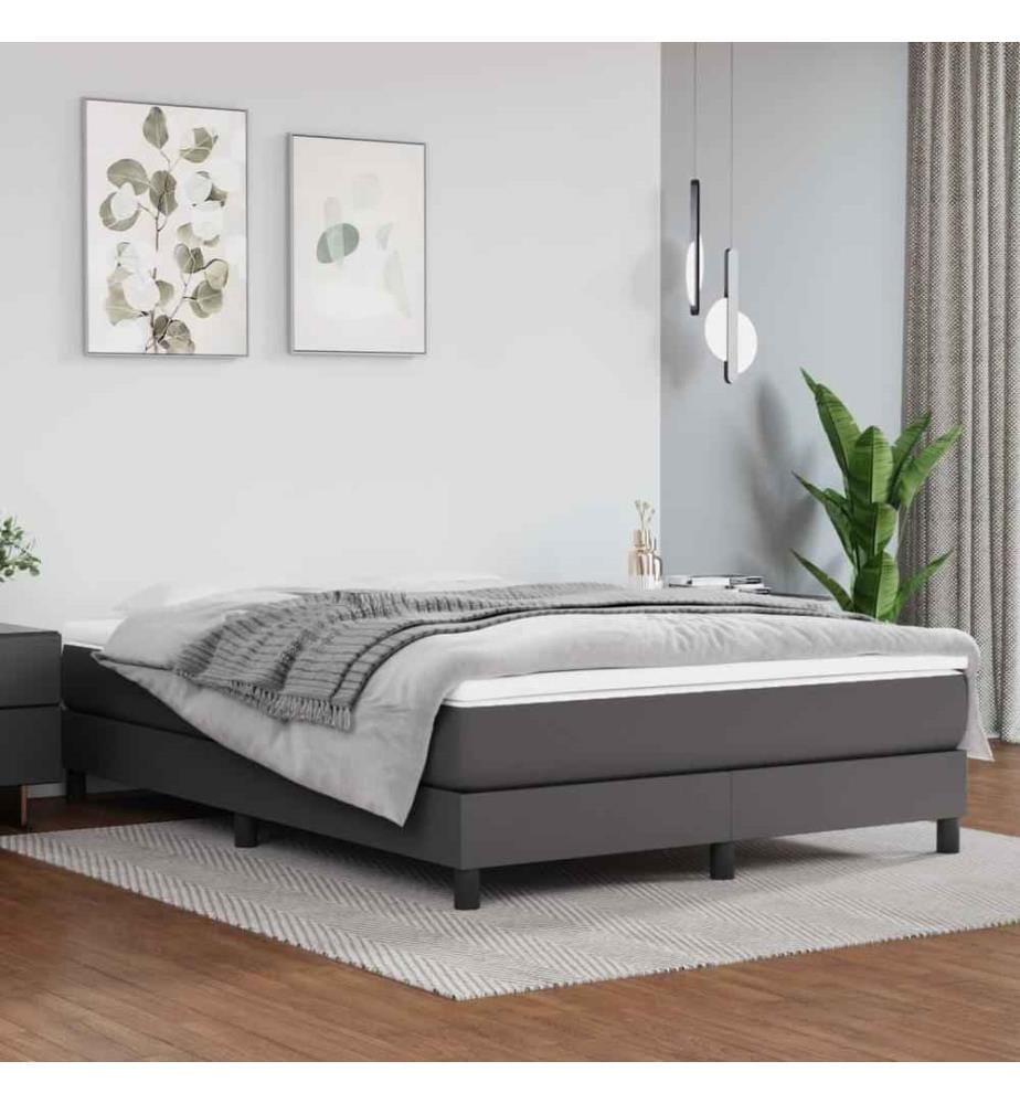 Boxspringbett Grau 140x190 cm Kunstleder