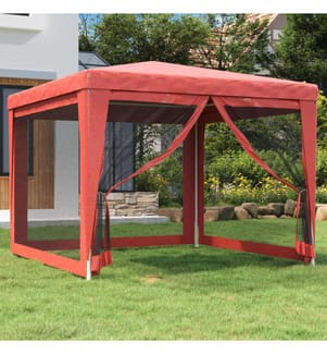 Partyzelt mit 4 Mesh-Seitenwänden Rot 3x3 m HDPE