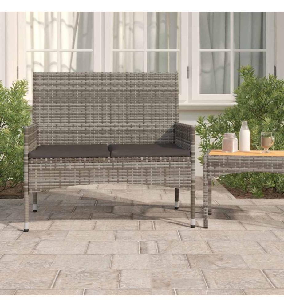 Gartenbank 2-Sitzer mit Kissen Grau Poly Rattan