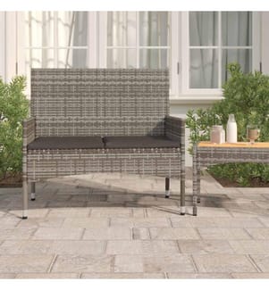 Gartenbank 2-Sitzer mit Kissen Grau Poly Rattan