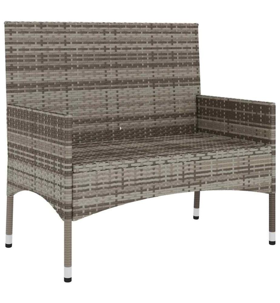 Gartenbank 2-Sitzer mit Kissen Grau Poly Rattan