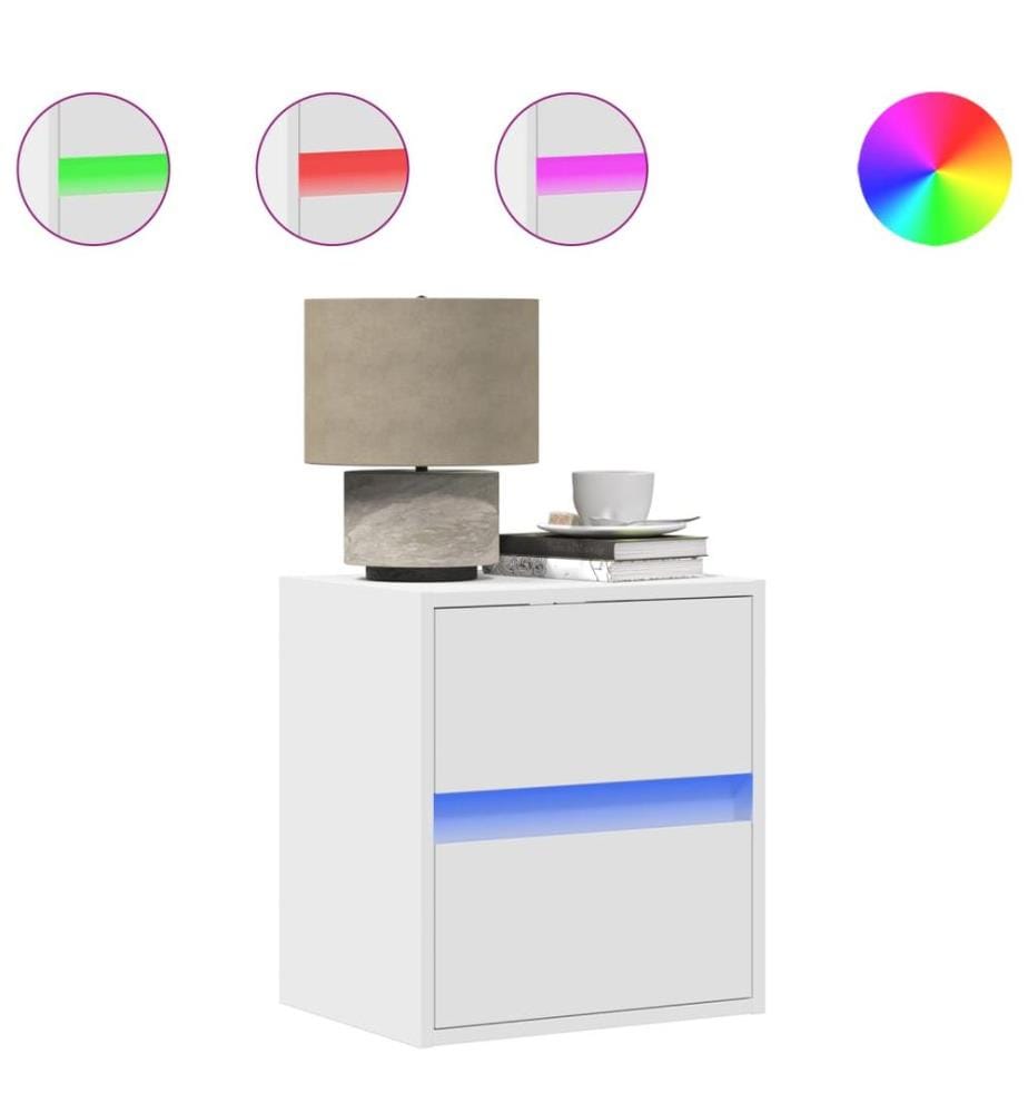 Tables de chevet murales avec lumières LED 2 pcs blanc