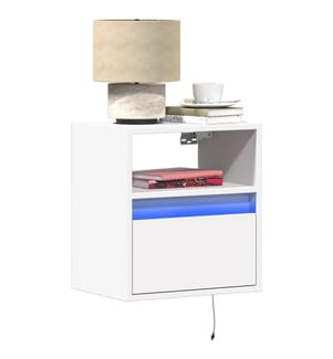 Tables de chevet murales avec lumières LED 2 pcs blanc
