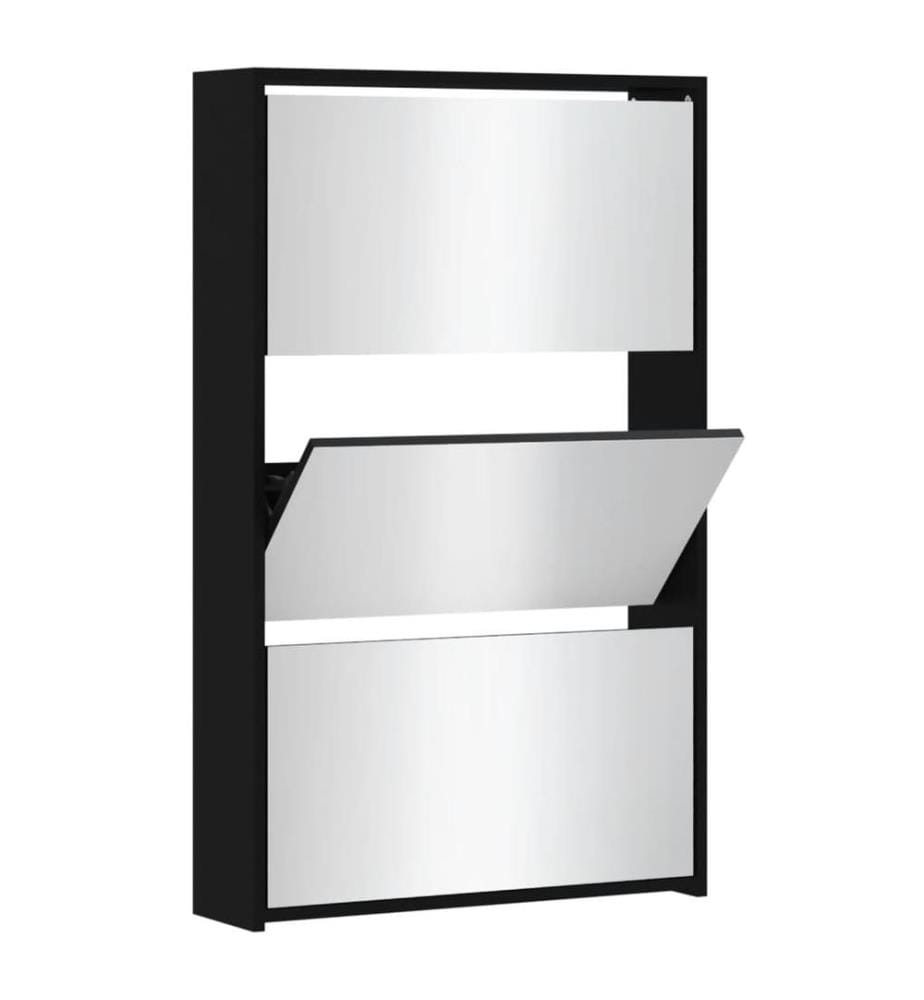 Schuhschrank mit Spiegel 3 Fächer Schwarz 63x17x102,5 cm