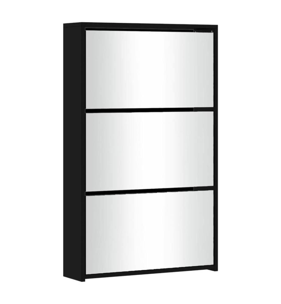 Schuhschrank mit Spiegel 3 Fächer Schwarz 63x17x102,5 cm