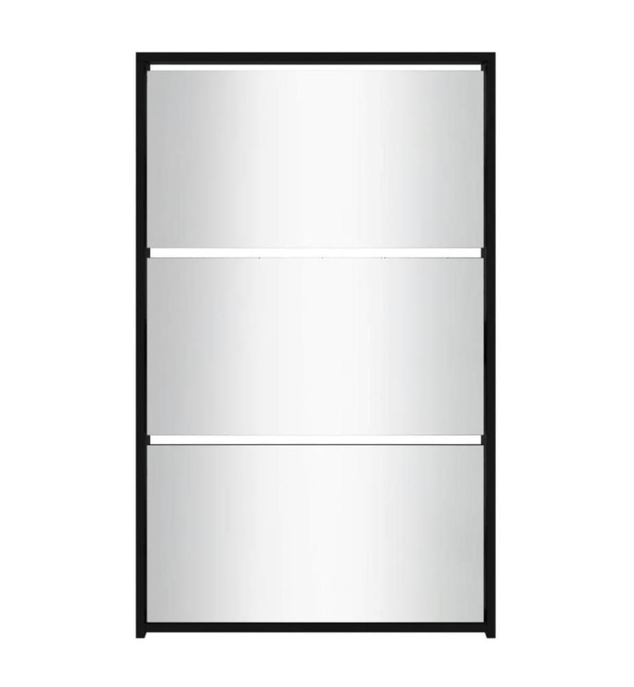 Schuhschrank mit Spiegel 3 Fächer Schwarz 63x17x102,5 cm