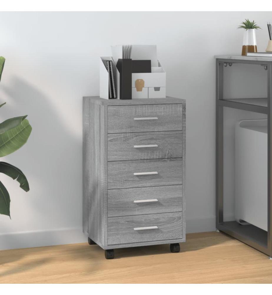Schubladenschrank mit Rollen Grau Sonoma Holzwerkstoff