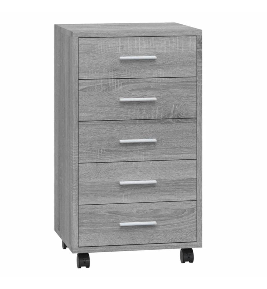 Schubladenschrank mit Rollen Grau Sonoma Holzwerkstoff