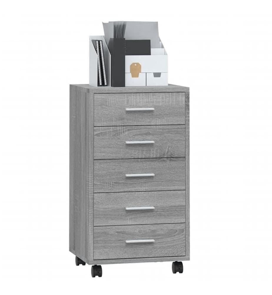 Schubladenschrank mit Rollen Grau Sonoma Holzwerkstoff